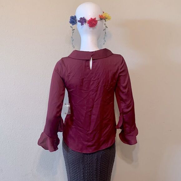 Vince Camuto Flutter Cuff Hammered Satin Blouse Size XXS - Picture 4 of 11